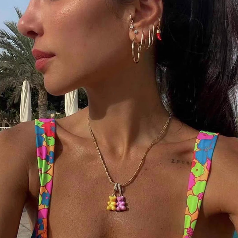 Colorful Gummy Bear Necklace and Earring Set