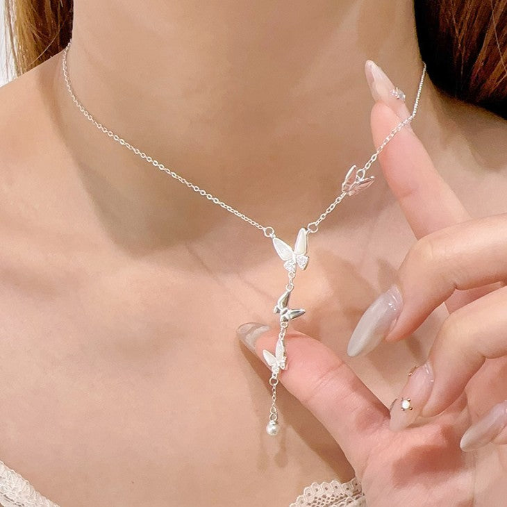 925 Silver Shell Pearl Butterfly Necklace