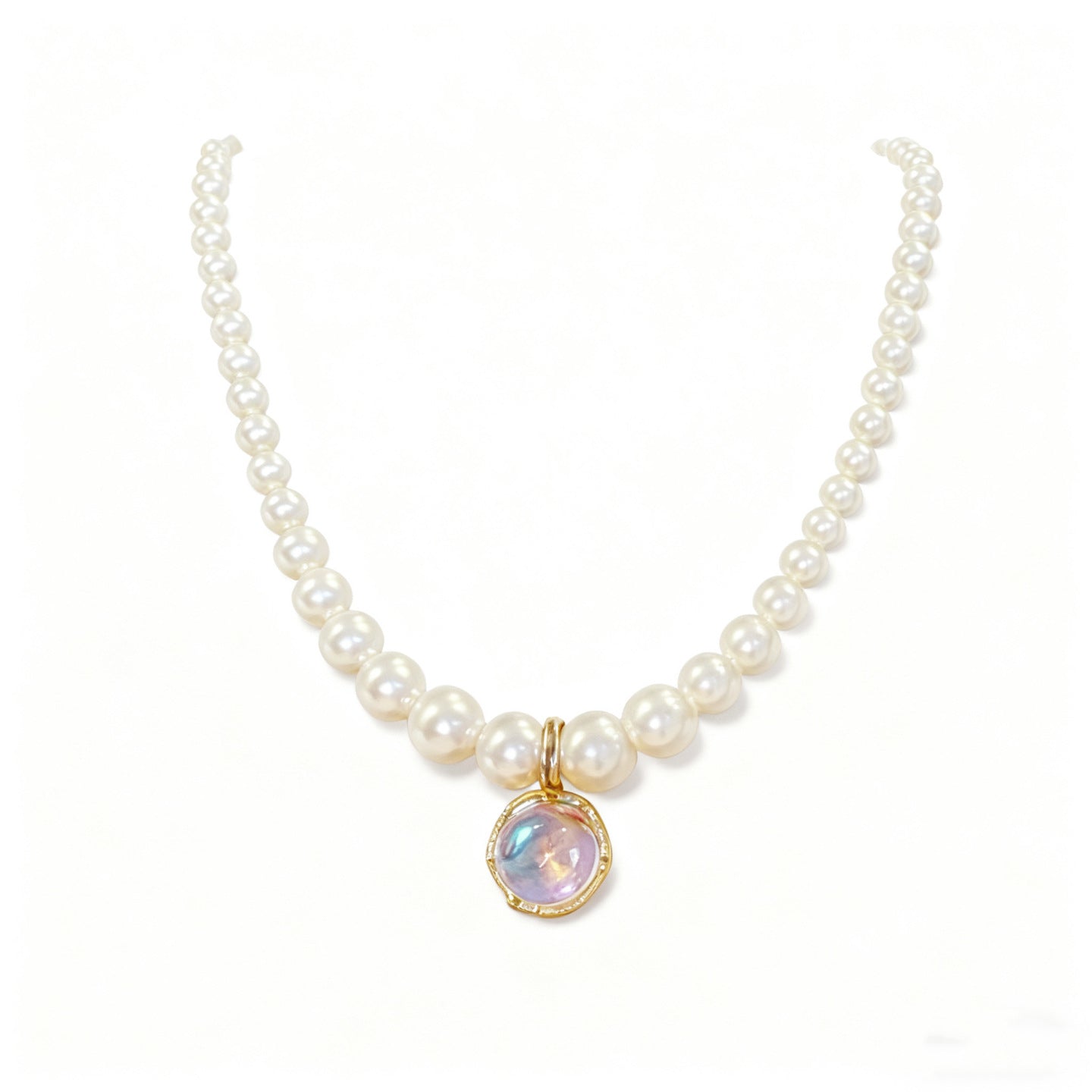 925 Silver Iridescent Gradient Pendant Pearl Necklace