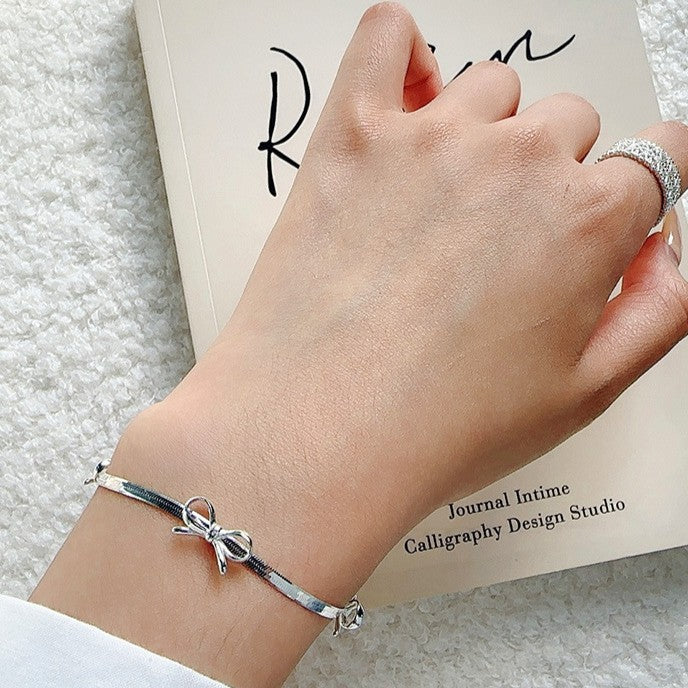 925 Silver Bow Snake Bone Chain Set