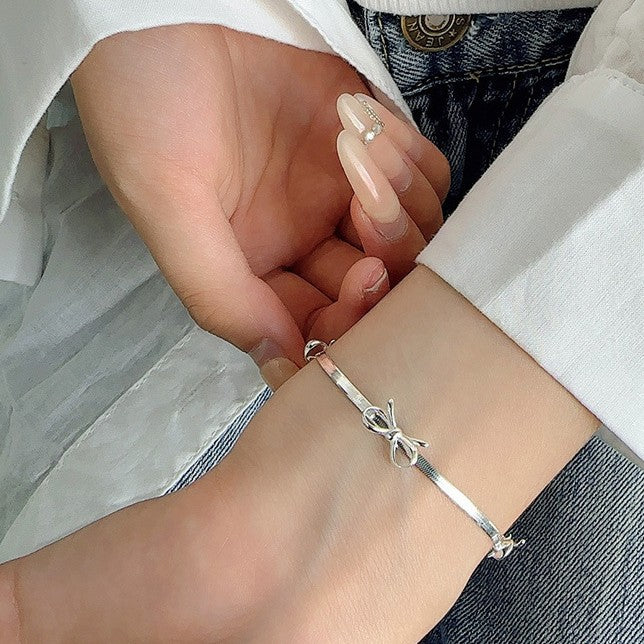 925 Silver Bow Snake Bone Chain Set