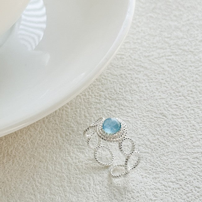 925 Silver Sapphire Irregular Geometric Ring