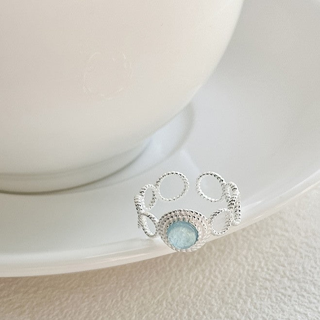 925 Silver Sapphire Irregular Geometric Ring