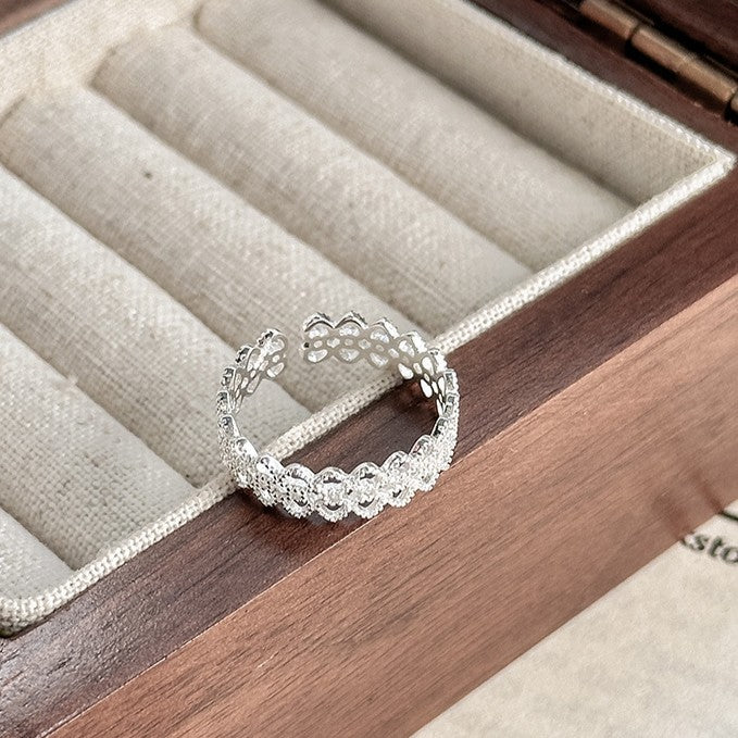 925 Silver Hollow Lace Heart Ring