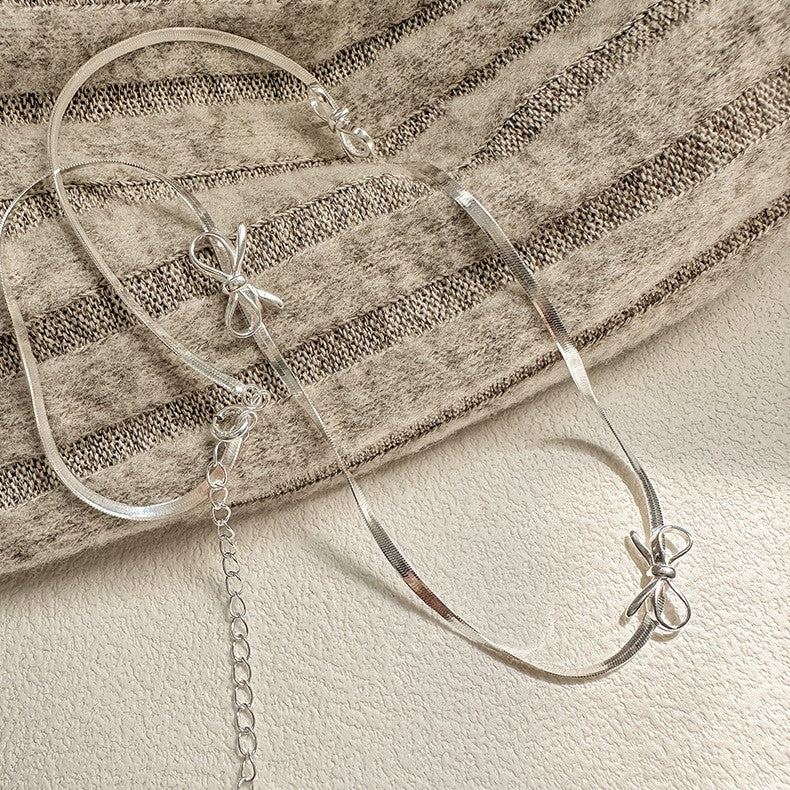 925 Silver Bow Snake Bone Chain Set