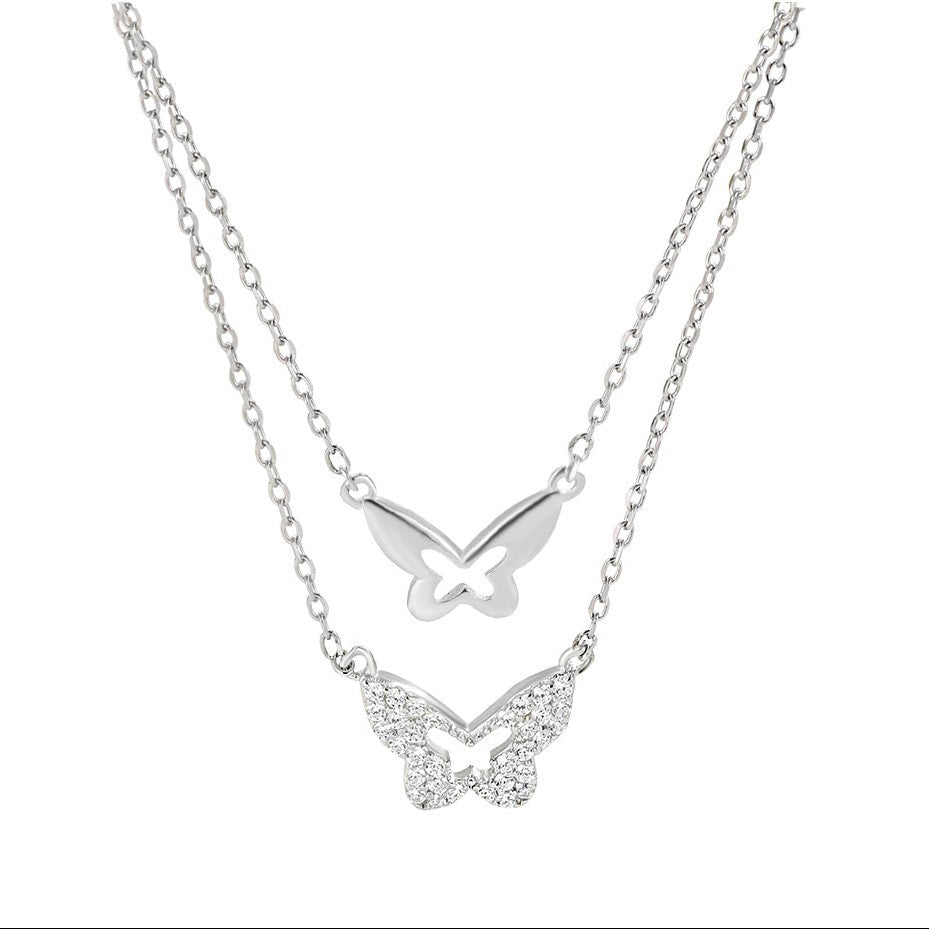 925 Silver Double-Layer Butterfly Necklace