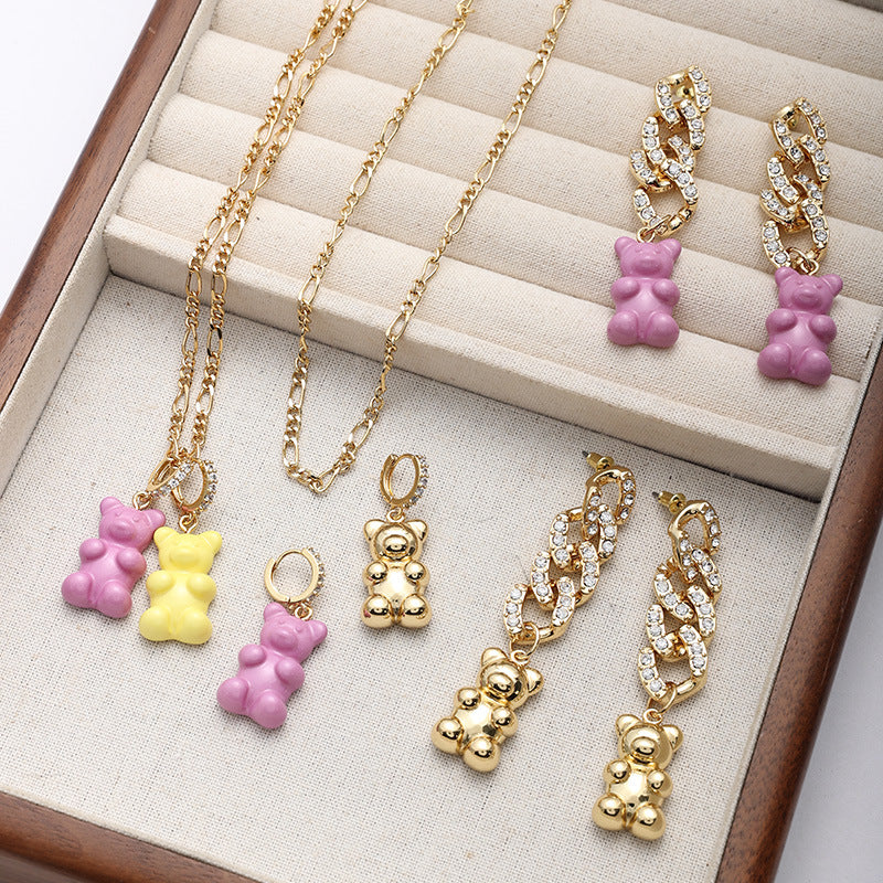 Colorful Gummy Bear Necklace and Earring Set