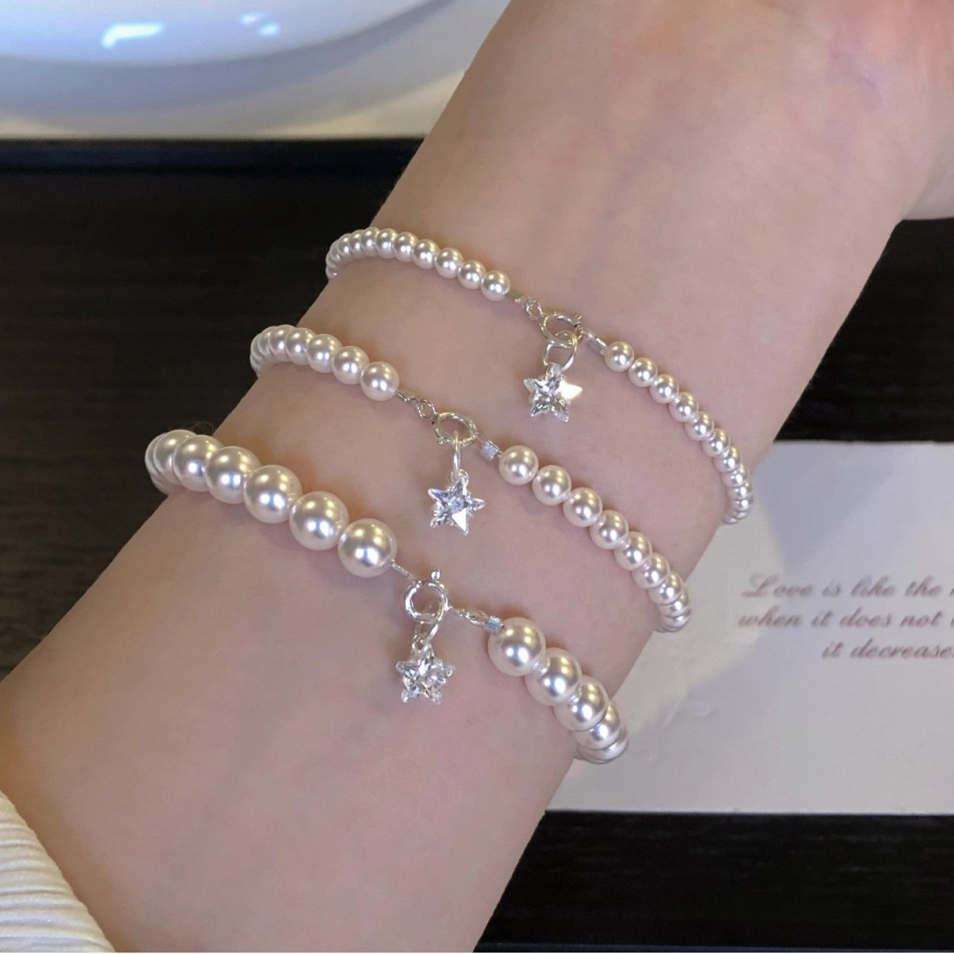925 Silver Pearl Star Bracelet