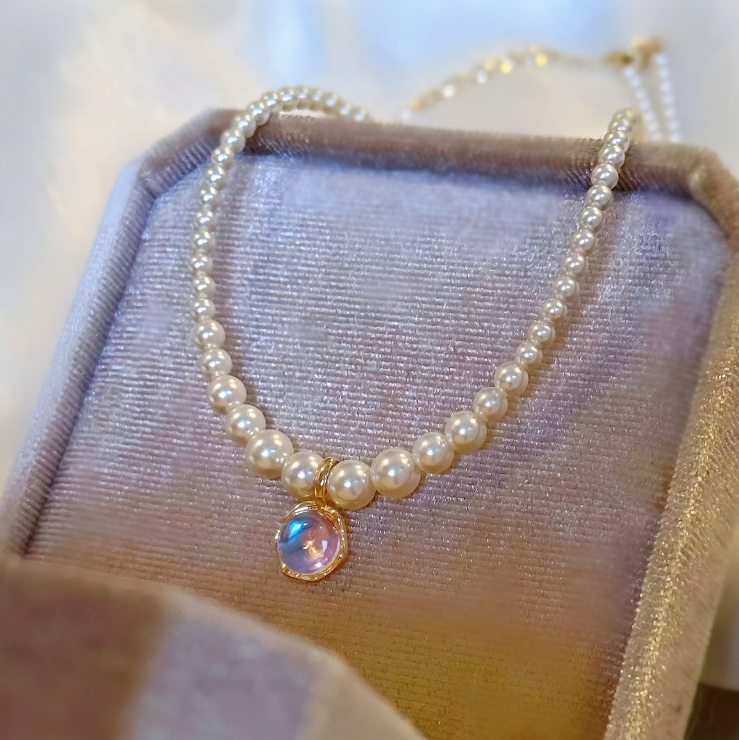 925 Silver Iridescent Gradient Pendant Pearl Necklace