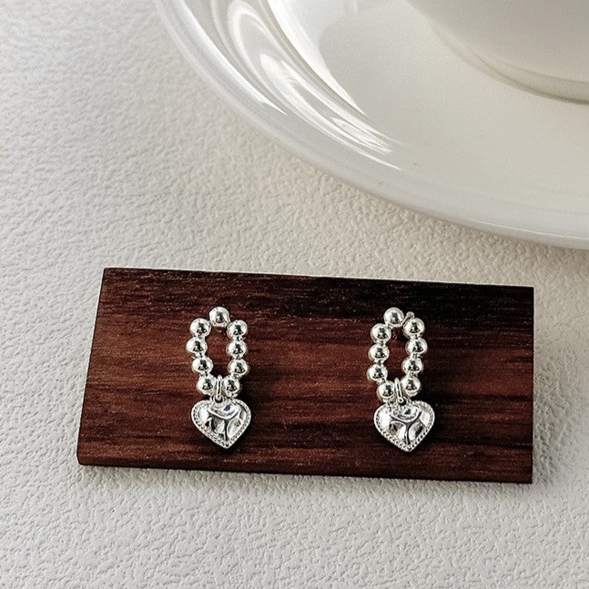 925 Silver Beaded Heart Earrings