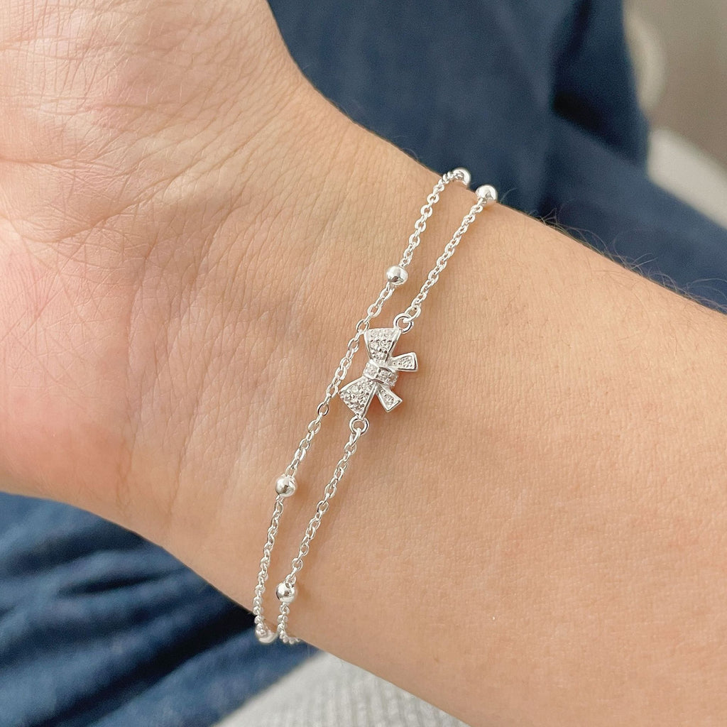 925 Silver Double-layer Stacked Bow Bracelet