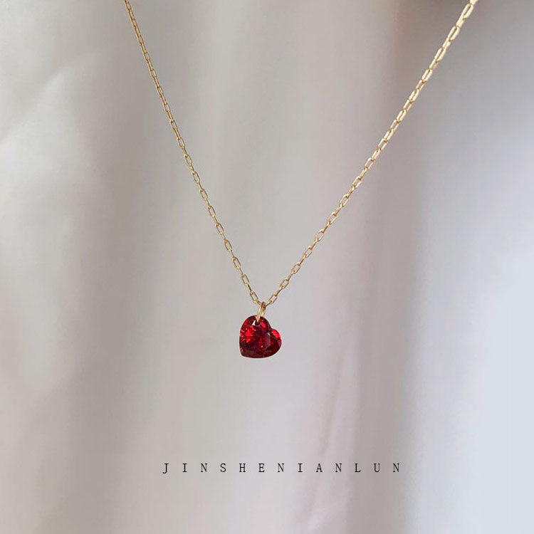 925 Silver Red Heart Necklace and Earring Set