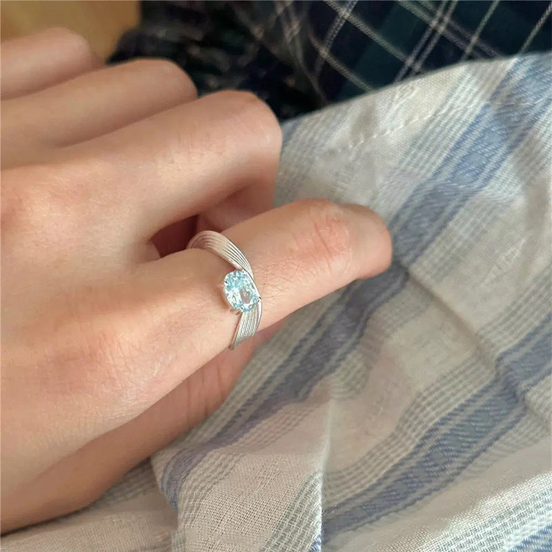 925 Silver Wave-Shaped Blue Sparkling Zircon Ring