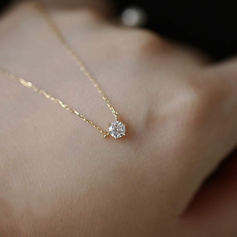 925 Silver Single Zircon Gold-Plated Necklace