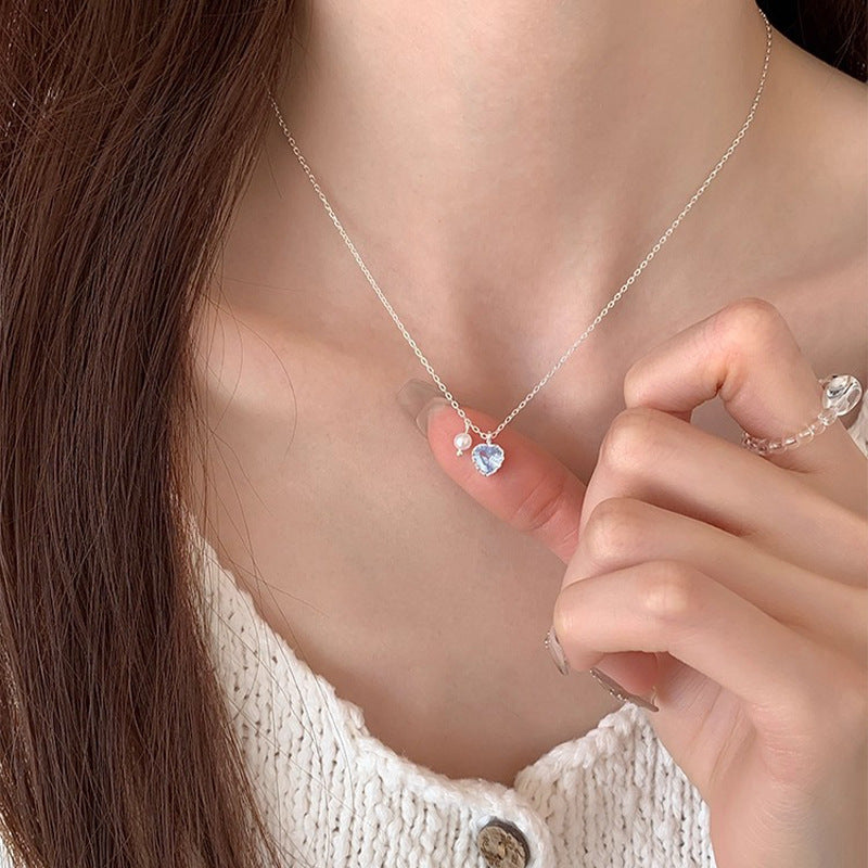 925 Silver Heart-shaped Zirconia Freshwater Pearl Necklace