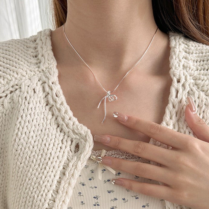 925 Silver Bowknot Line Necklace