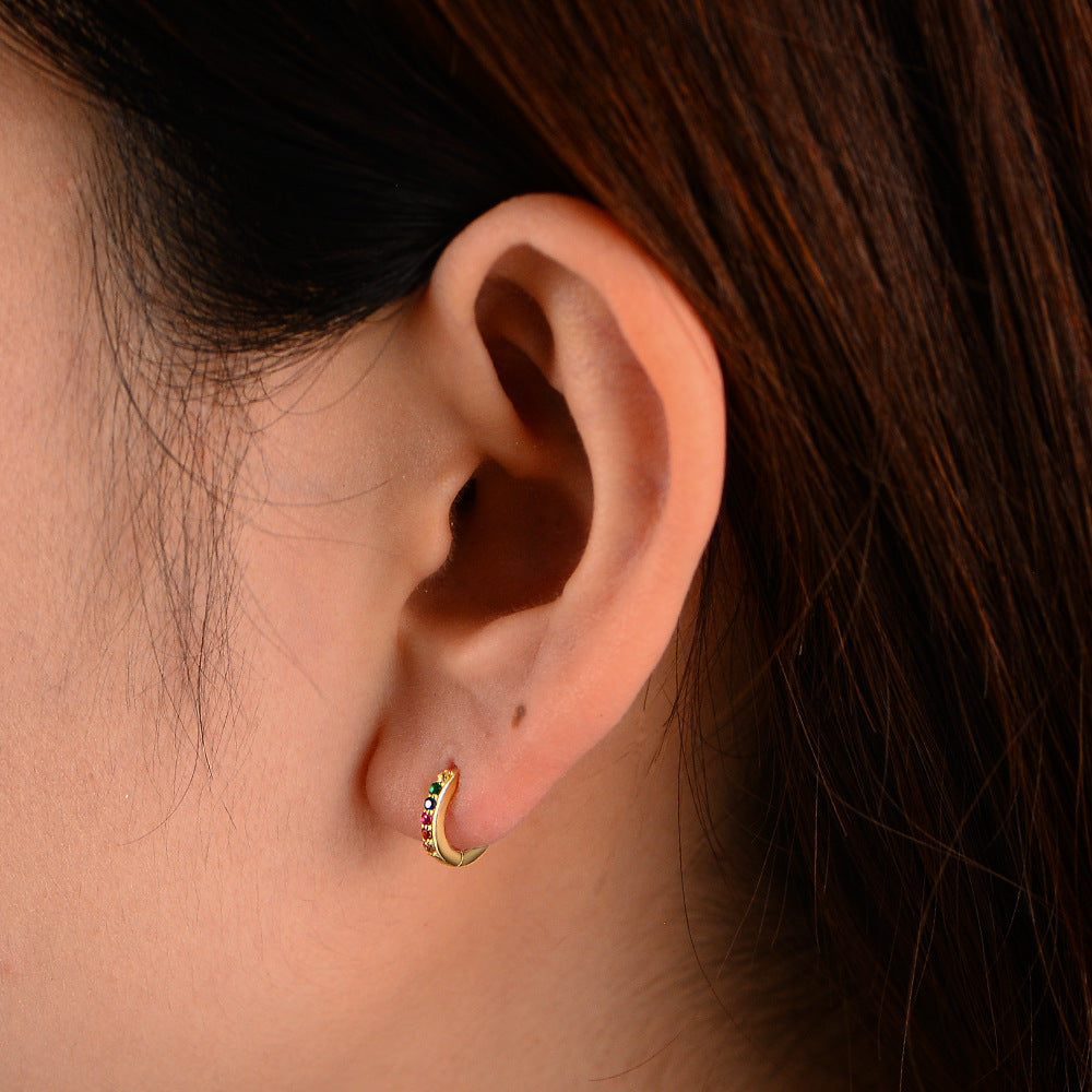 925 Silver Round Micro-Pavé Colored Zircon Earrings