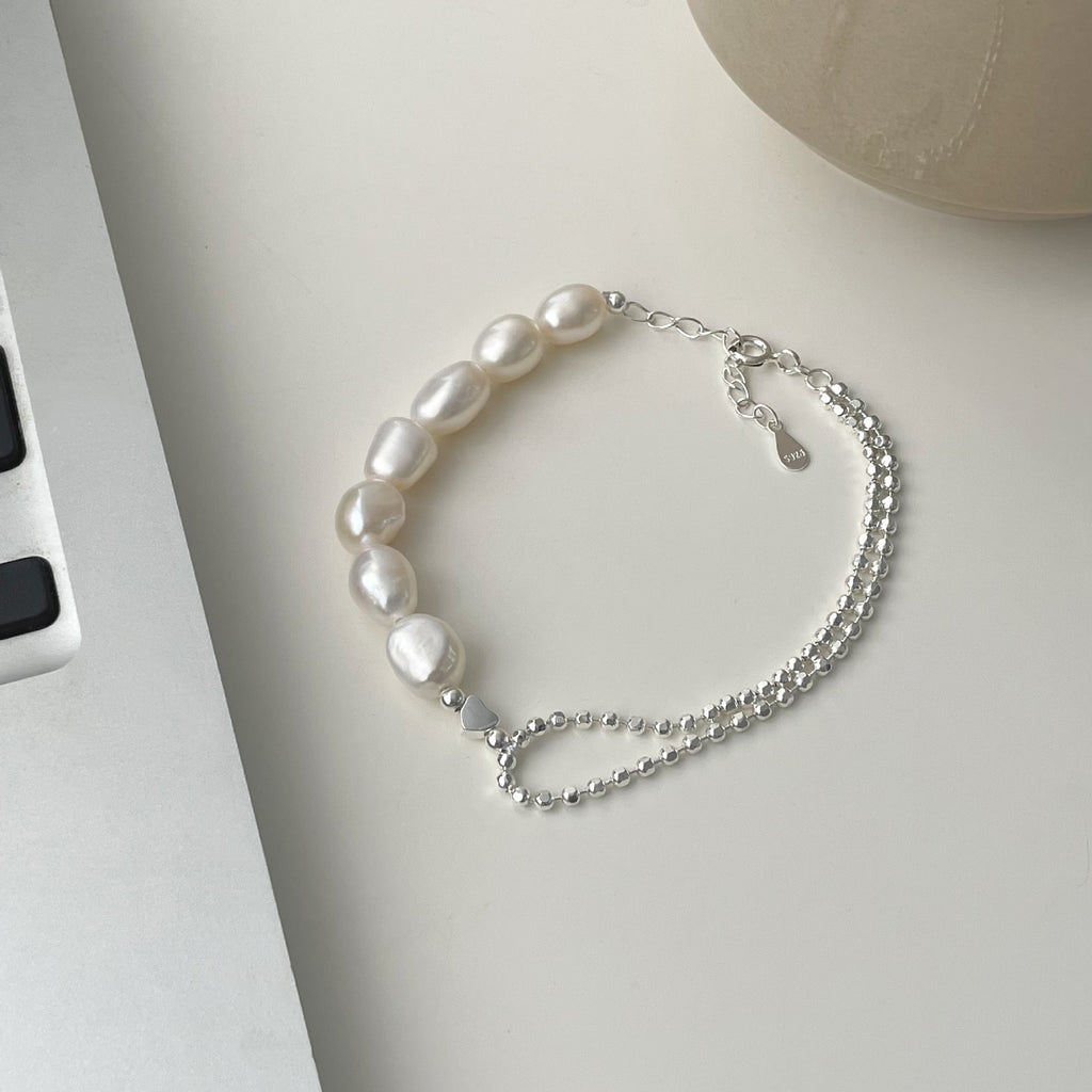925 Silver Natural Baroque Pearl Bracelet