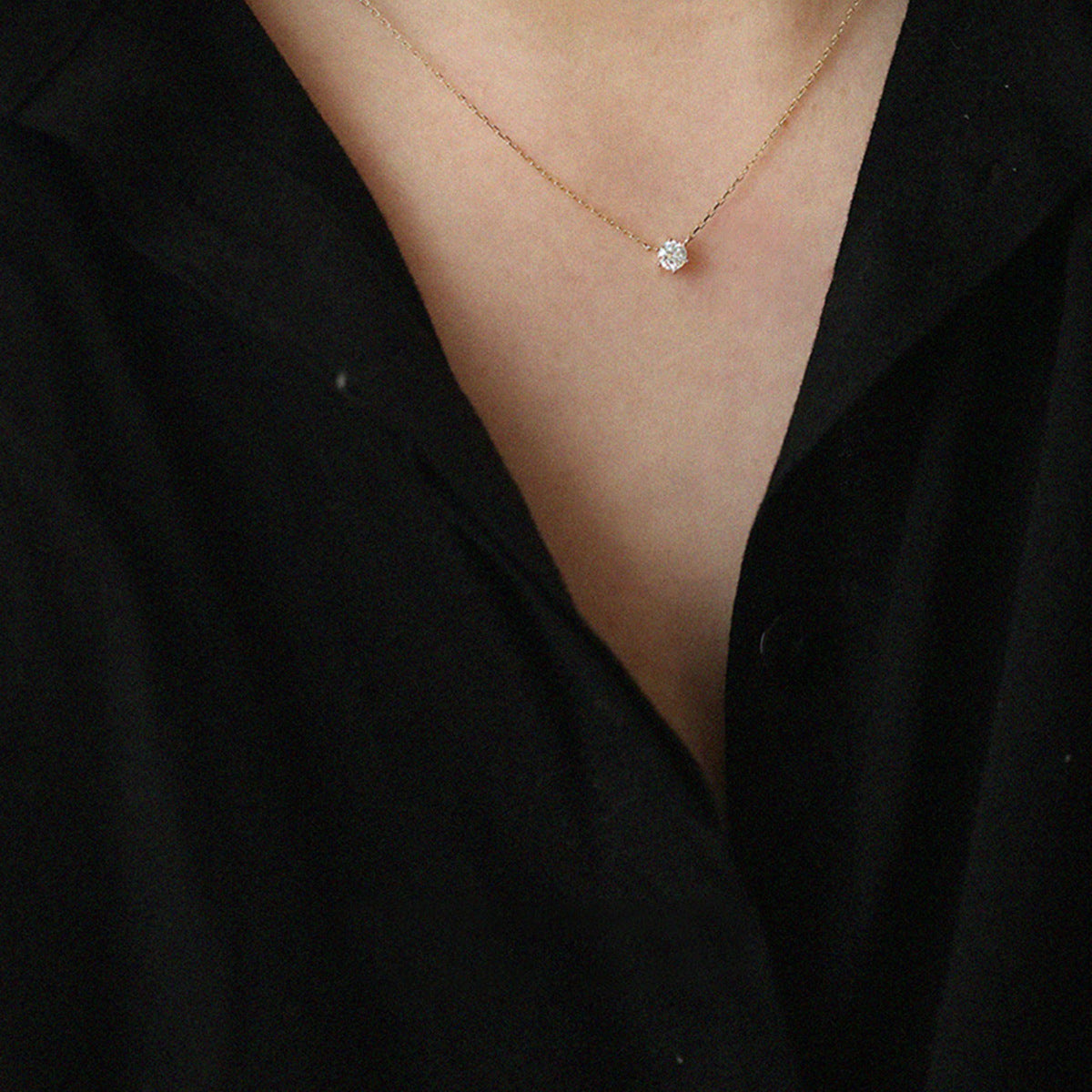 925 Silver Single Zircon Gold-Plated Necklace