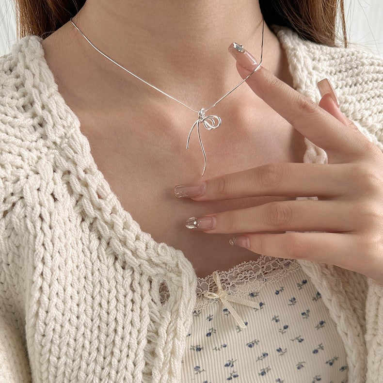 925 Silver Bowknot Line Necklace