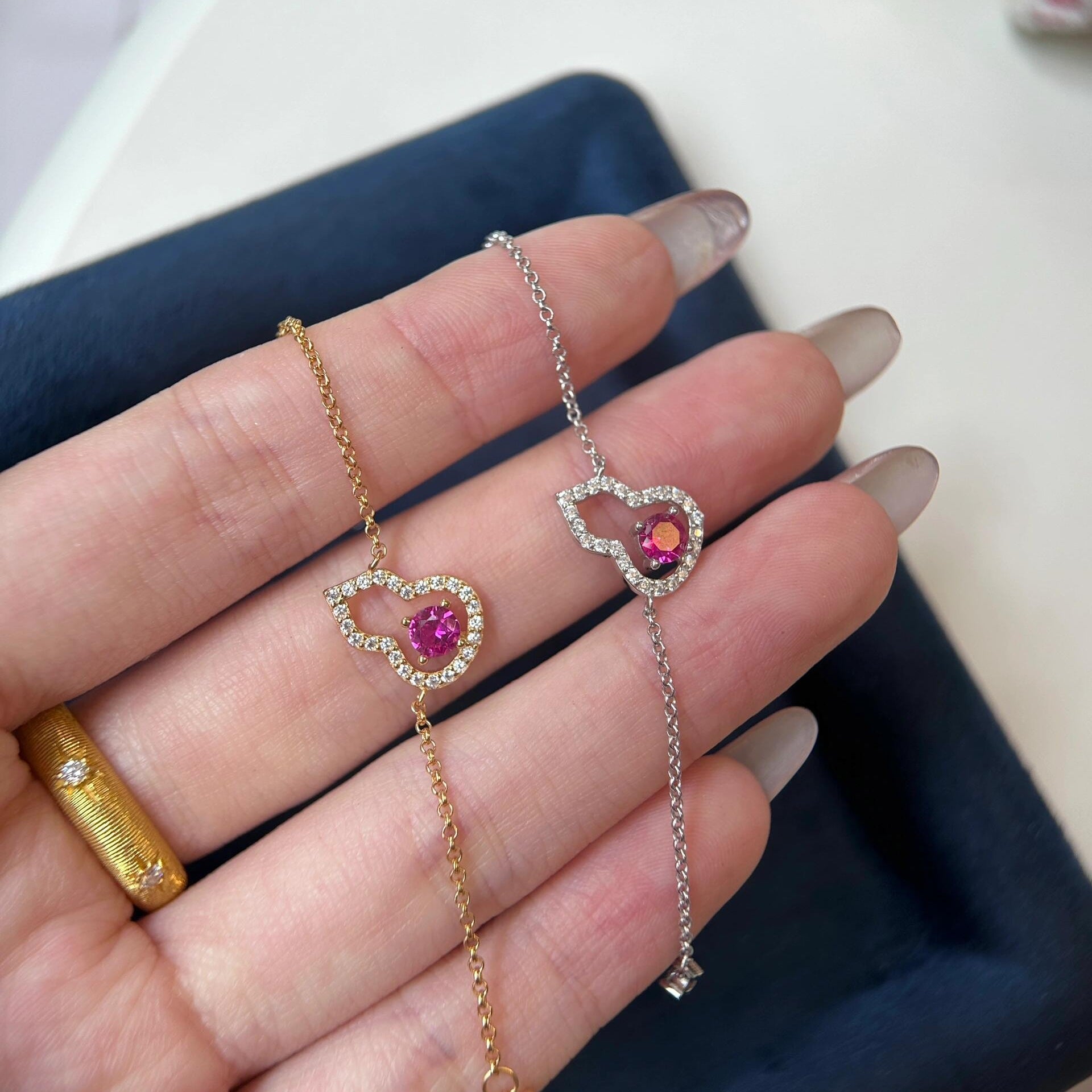 925 Silver Rose Red Gourd Necklace Bracelet Set