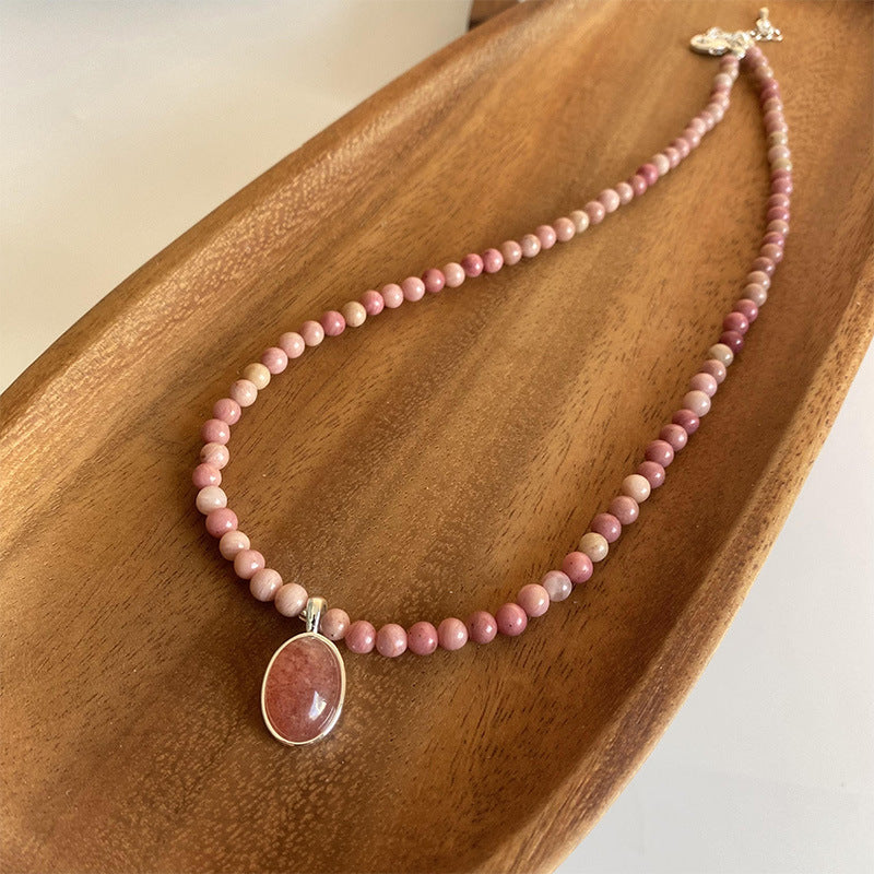 Natural Pink Raw Stone Beaded Necklace