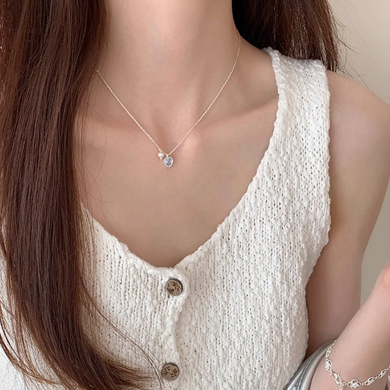 925 Silver Heart-shaped Zirconia Freshwater Pearl Necklace