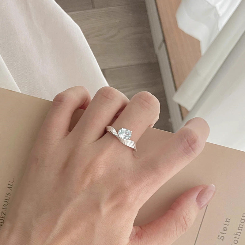 925 Silver Wave-Shaped Blue Sparkling Zircon Ring