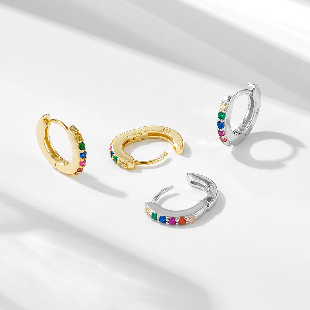 925 Silver Round Micro-Pavé Colored Zircon Earrings