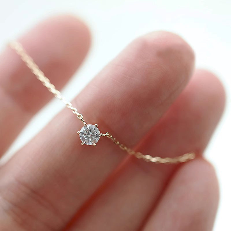 925 Silver Single Zircon Gold-Plated Necklace
