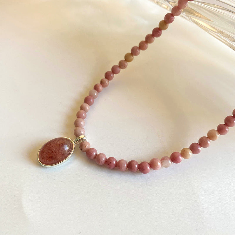 Natural Pink Raw Stone Beaded Necklace