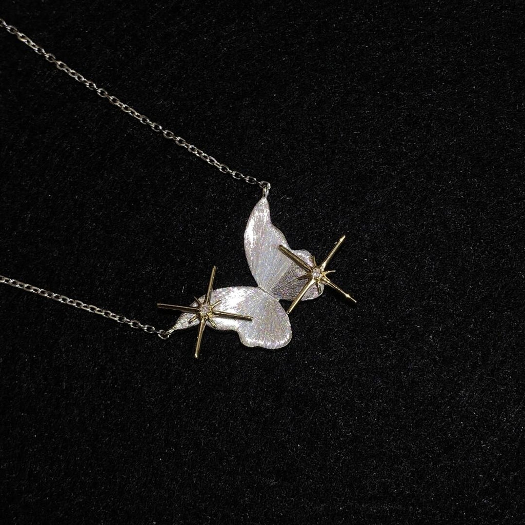 925 Silver Two-Tone Butterfly Star Necklace