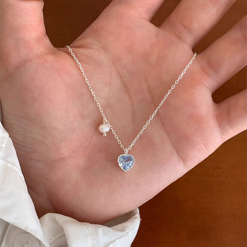 925 Silver Heart-shaped Zirconia Freshwater Pearl Necklace