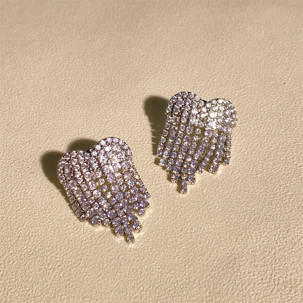 Heart-shaped Zircon Tassel Earring and Ring Set