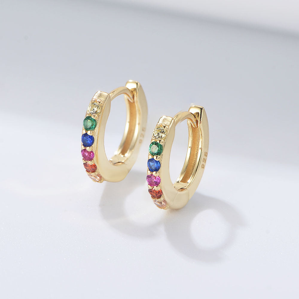 925 Silver Round Micro-Pavé Colored Zircon Earrings