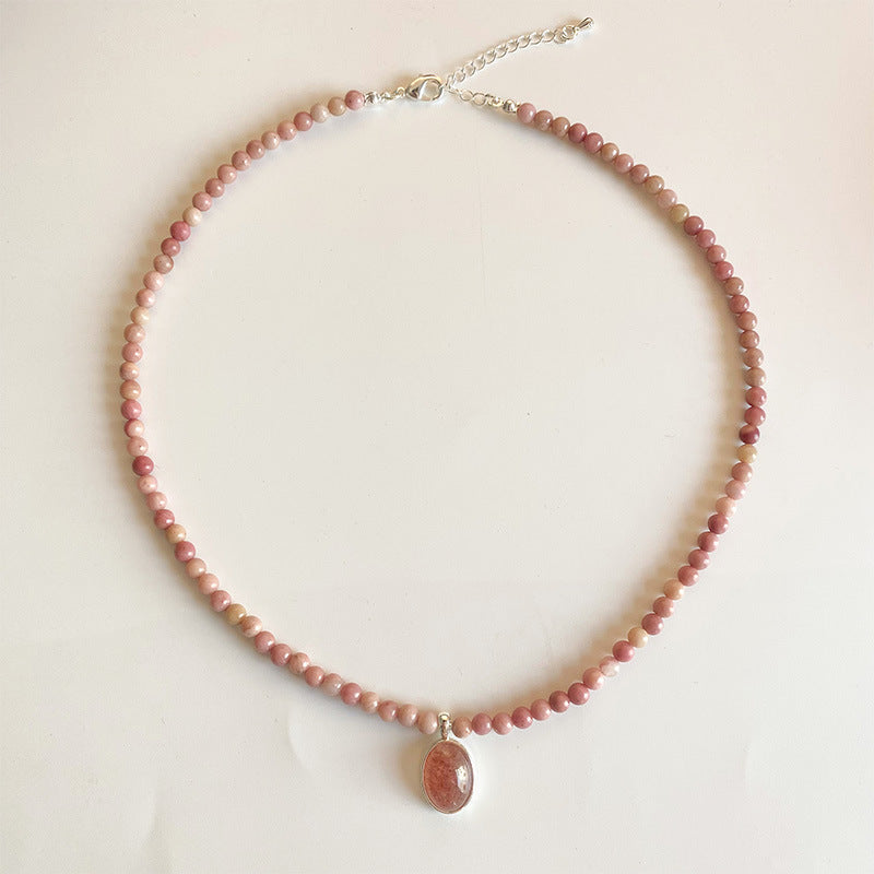 Natural Pink Raw Stone Beaded Necklace