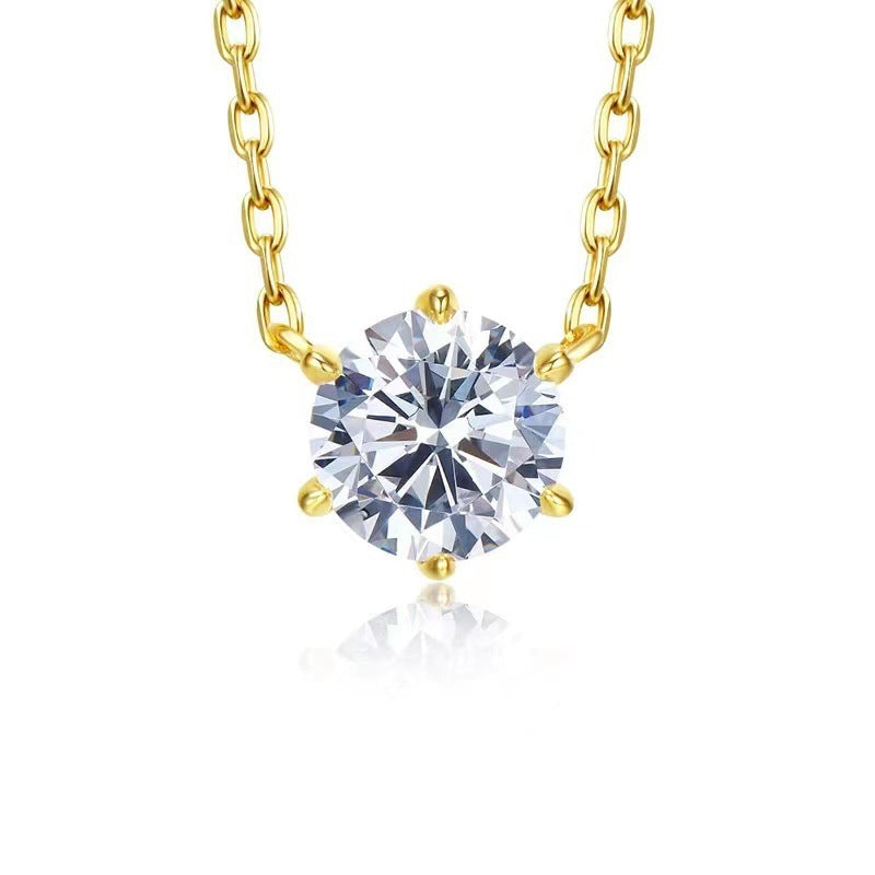 925 Silver Single Zircon Gold-Plated Necklace