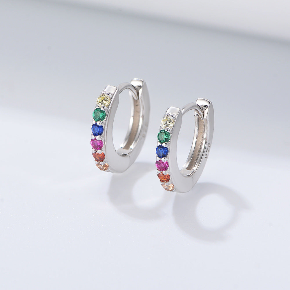 925 Silver Round Micro-Pavé Colored Zircon Earrings