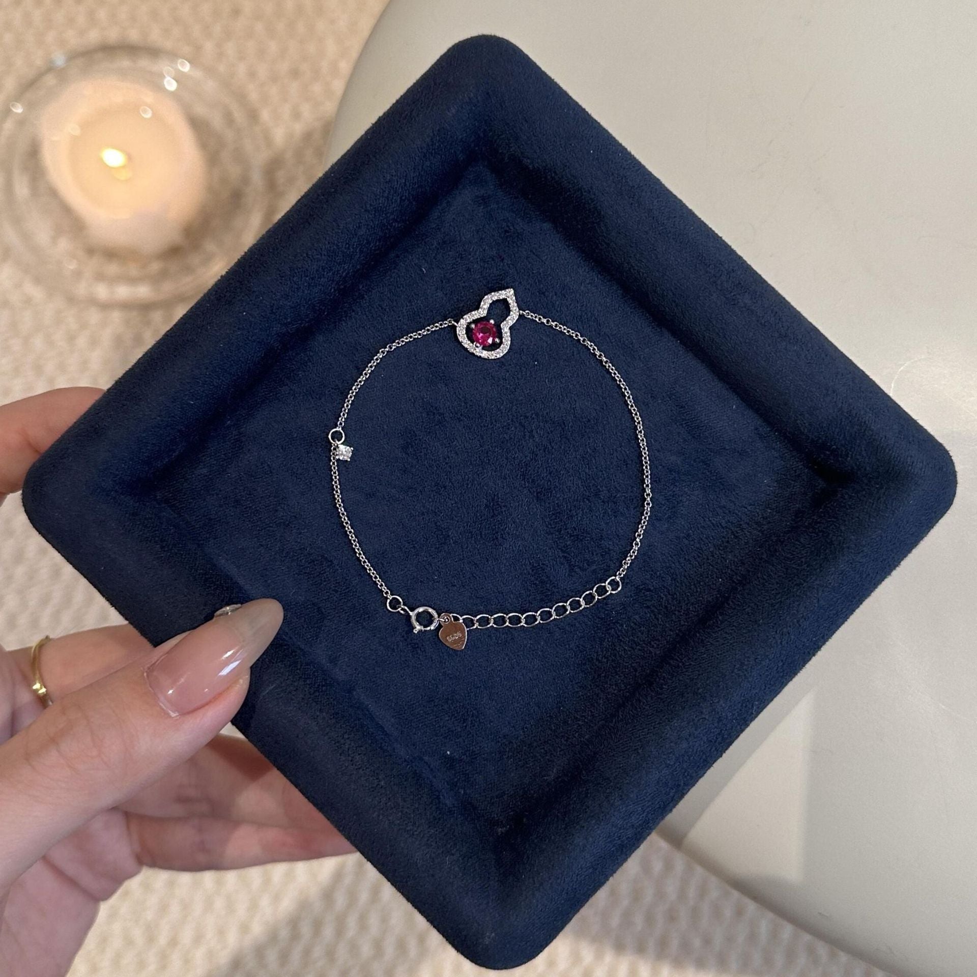 925 Silver Rose Red Gourd Necklace Bracelet Set