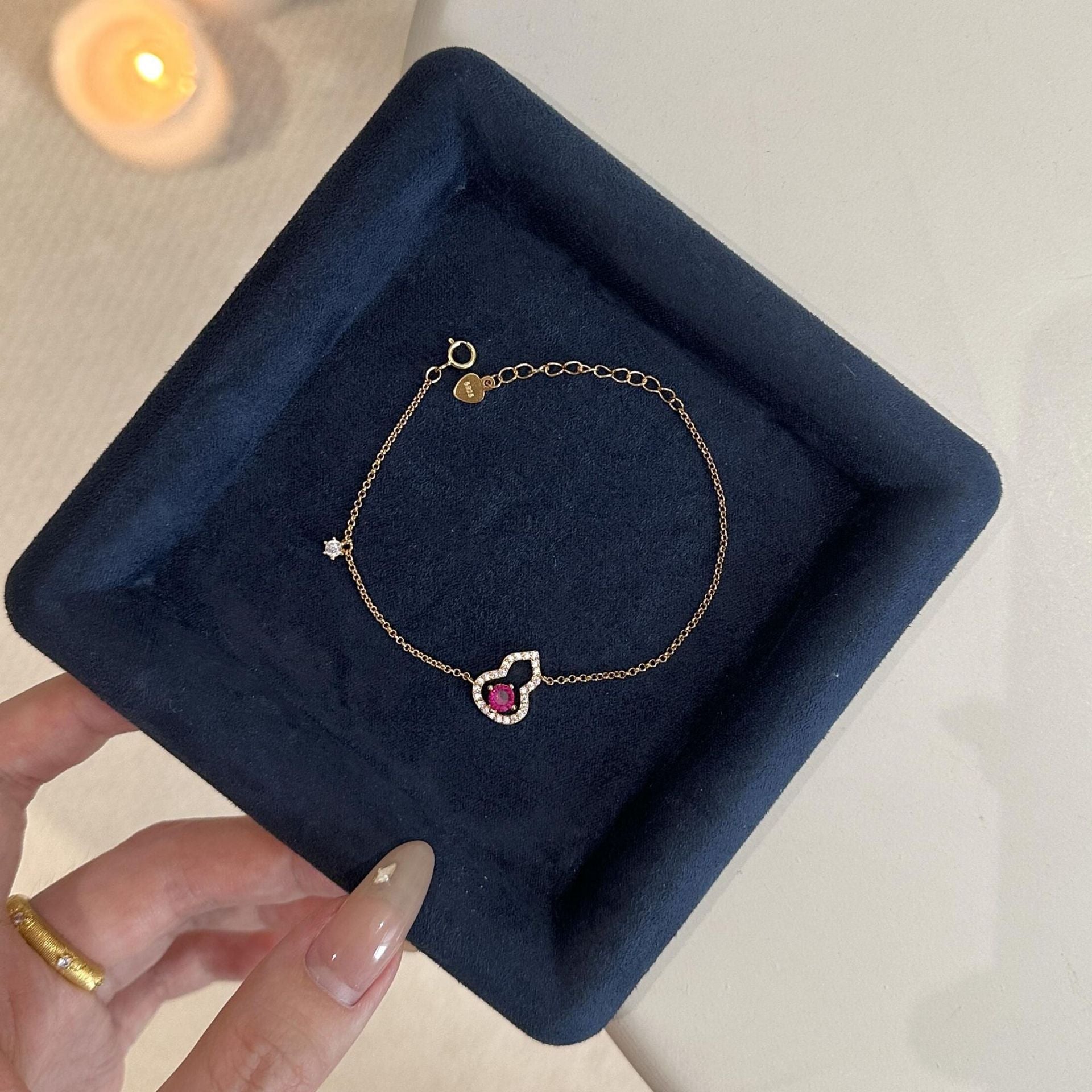 925 Silver Rose Red Gourd Necklace Bracelet Set