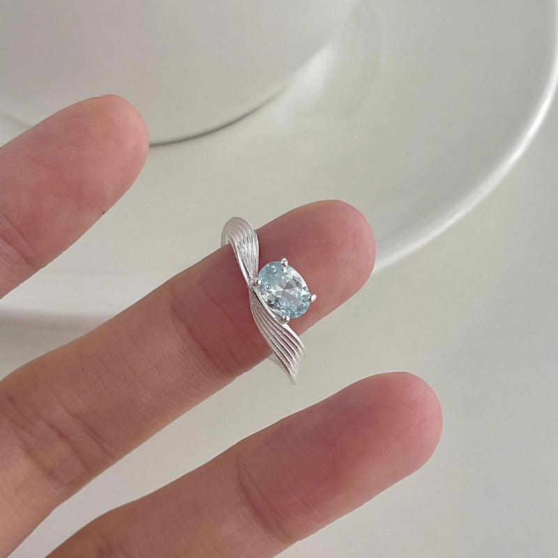 925 Silver Wave-Shaped Blue Sparkling Zircon Ring