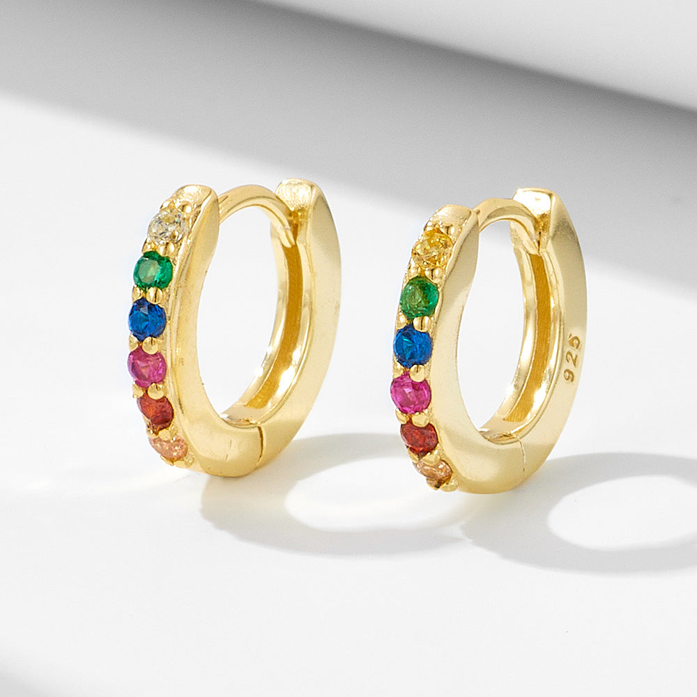 925 Silver Round Micro-Pavé Colored Zircon Earrings