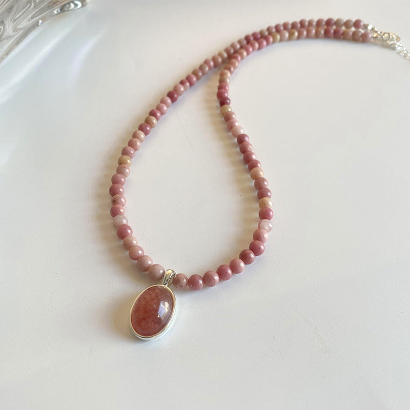 Natural Pink Raw Stone Beaded Necklace