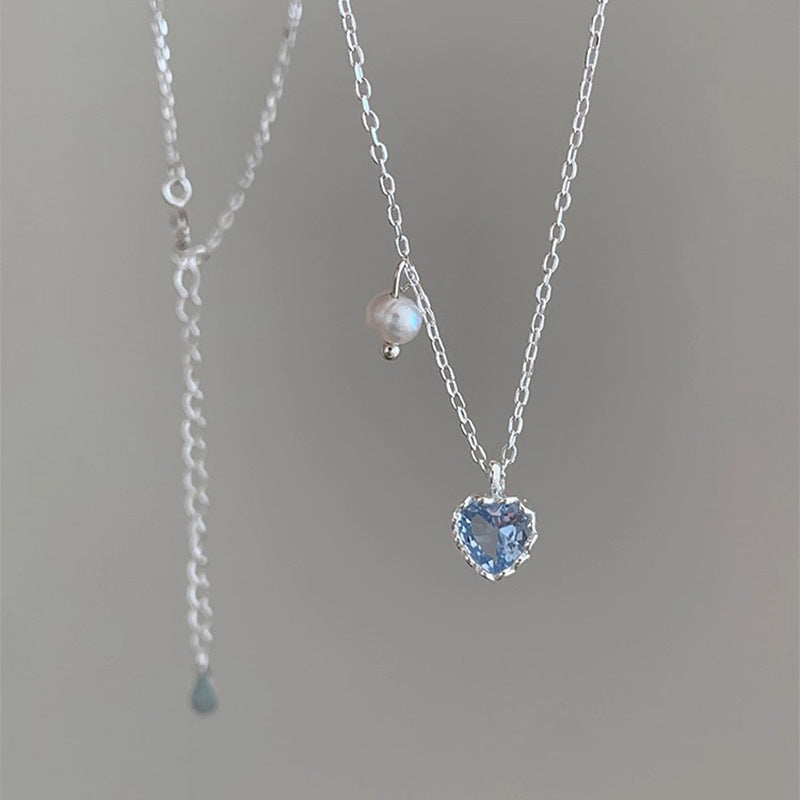925 Silver Heart-shaped Zirconia Freshwater Pearl Necklace