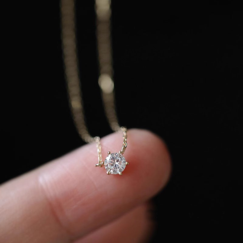 925 Silver Single Zircon Gold-Plated Necklace