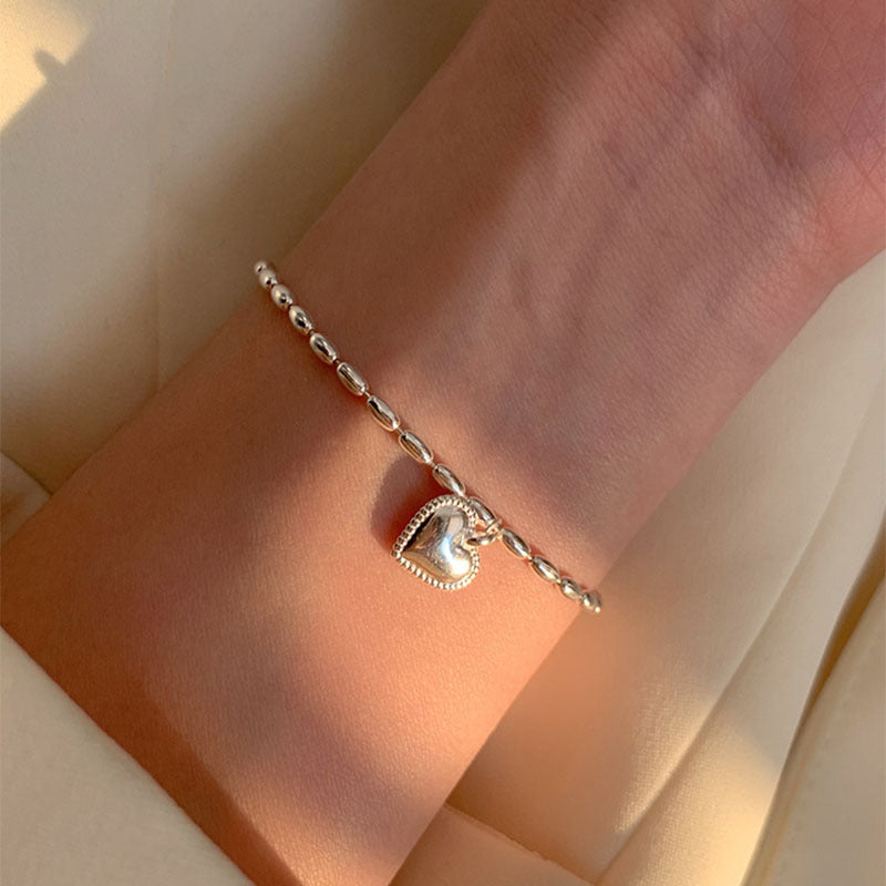 925 Silver Olive Chain Heart Bracelet