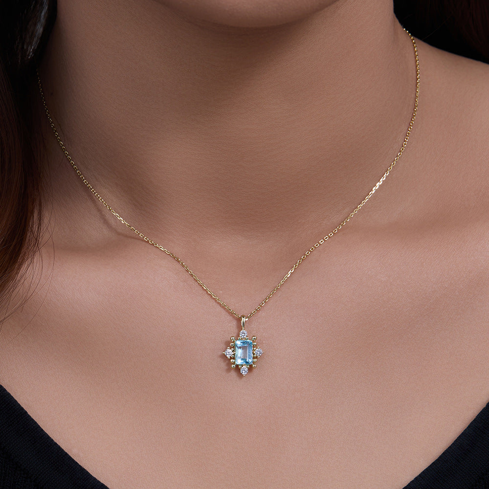 925 Silver Natural Blue Topaz Necklace