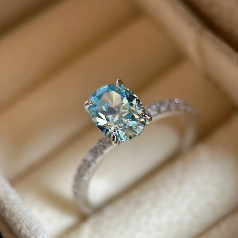 925 Silver Aquamarine Oval Zircon Ring