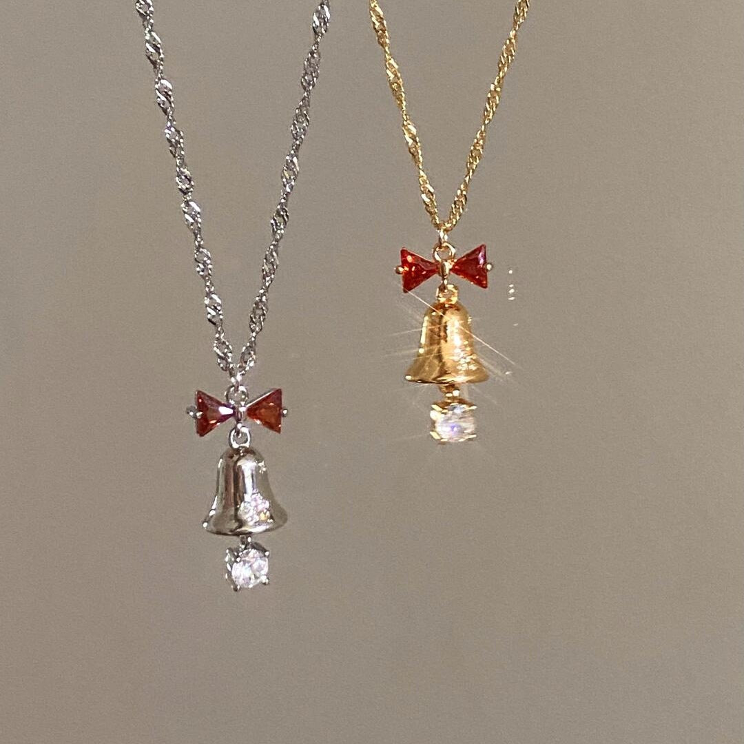 925 Silver Christmas Bell Bow Necklace