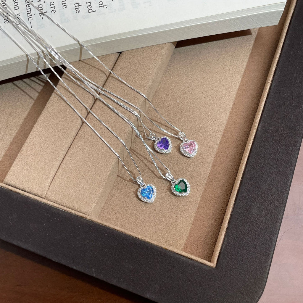 925 Silver Four-Color Heart Cubic Zirconia Necklace